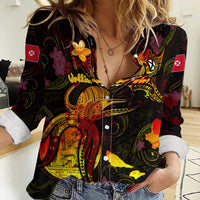 Wallis and Futuna Women Casual Shirt Octopus Plumeria Polynesian Tattoo DT02 Female Black - Polynesian Pride