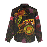 Wallis and Futuna Women Casual Shirt Octopus Plumeria Polynesian Tattoo DT02 - Polynesian Pride