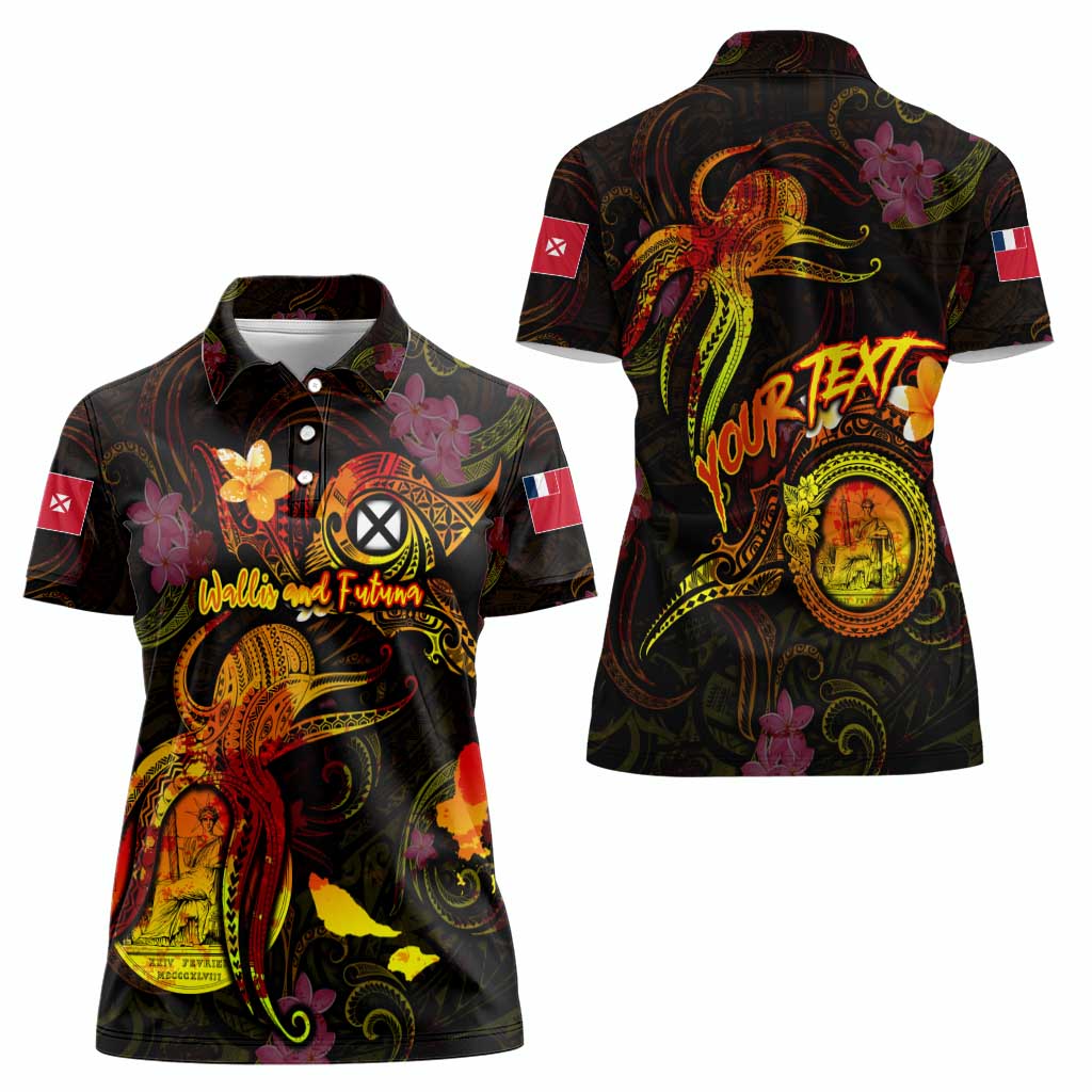Wallis and Futuna Women Polo Shirt Octopus Plumeria Polynesian Tattoo DT02 - Polynesian Pride