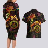 New Caledonia Couples Matching Long Sleeve Bodycon Dress and Hawaiian Shirt Octopus Plumeria Polynesian Tattoo DT02 - Polynesian Pride