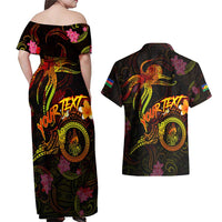 New Caledonia Couples Matching Off Shoulder Maxi Dress and Hawaiian Shirt Octopus Plumeria Polynesian Tattoo DT02 - Polynesian Pride