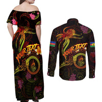 New Caledonia Couples Matching Off Shoulder Maxi Dress and Long Sleeve Button Shirt Octopus Plumeria Polynesian Tattoo DT02 - Polynesian Pride