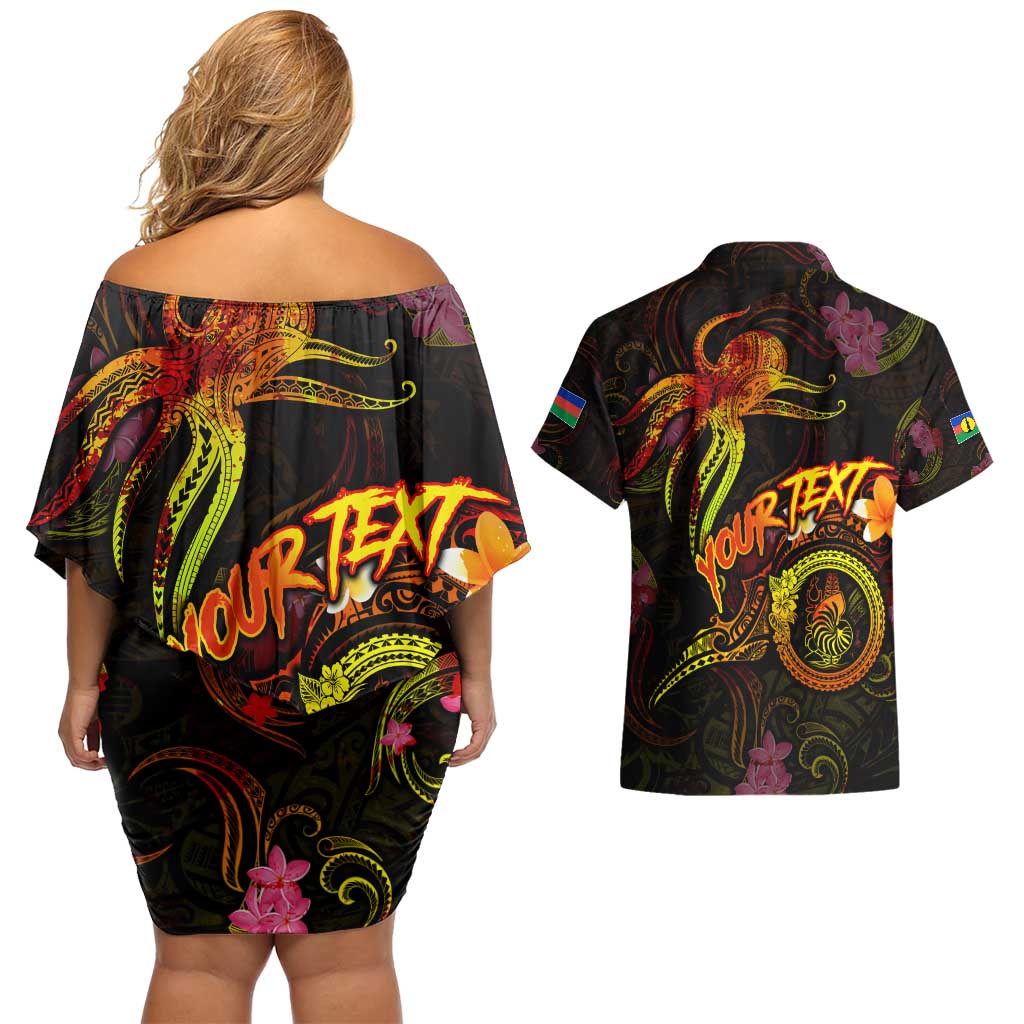 New Caledonia Couples Matching Off Shoulder Short Dress and Hawaiian Shirt Octopus Plumeria Polynesian Tattoo DT02 - Polynesian Pride