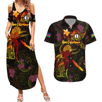 New Caledonia Couples Matching Summer Maxi Dress and Hawaiian Shirt Octopus Plumeria Polynesian Tattoo DT02 Black - Polynesian Pride