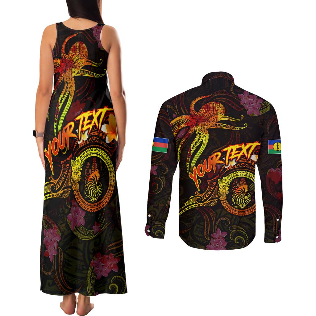 New Caledonia Couples Matching Tank Maxi Dress and Long Sleeve Button Shirt Octopus Plumeria Polynesian Tattoo DT02 - Polynesian Pride