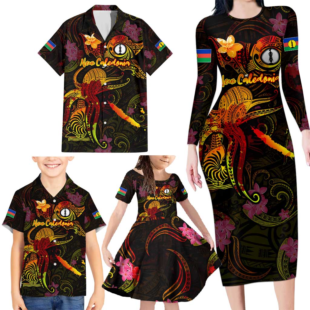 New Caledonia Family Matching Long Sleeve Bodycon Dress and Hawaiian Shirt Octopus Plumeria Polynesian Tattoo DT02 - Polynesian Pride
