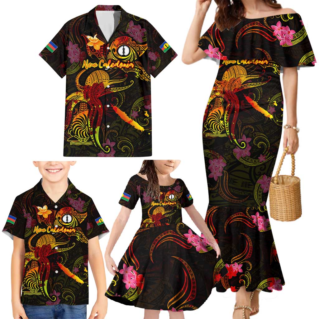 New Caledonia Family Matching Mermaid Dress and Hawaiian Shirt Octopus Plumeria Polynesian Tattoo DT02 - Polynesian Pride