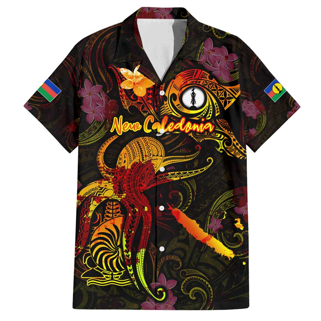 New Caledonia Family Matching Off Shoulder Maxi Dress and Hawaiian Shirt Octopus Plumeria Polynesian Tattoo DT02 Dad's Shirt - Short Sleeve Black - Polynesian Pride