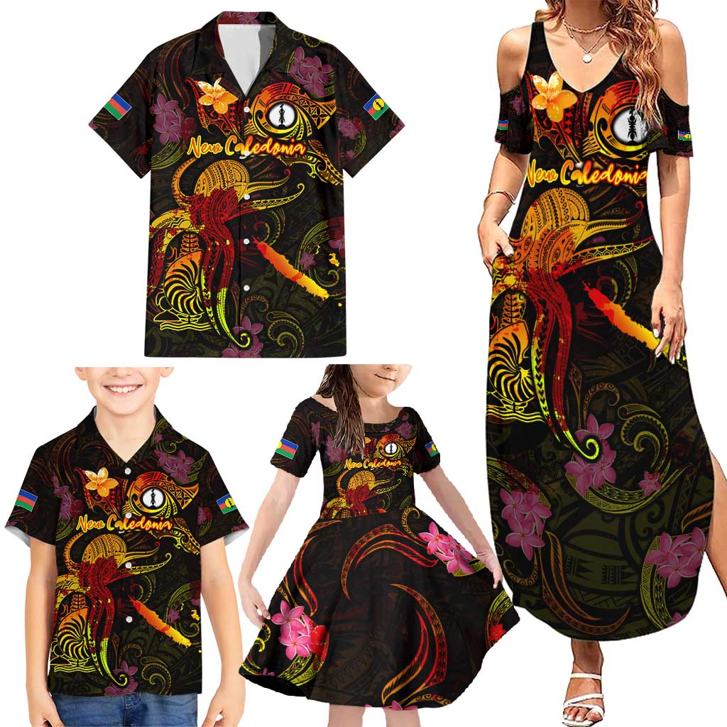 New Caledonia Family Matching Summer Maxi Dress and Hawaiian Shirt Octopus Plumeria Polynesian Tattoo DT02 - Polynesian Pride