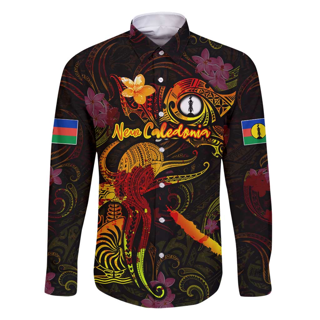 New Caledonia Family Matching Summer Maxi Dress and Hawaiian Shirt Octopus Plumeria Polynesian Tattoo DT02 Dad's Shirt - Long Sleeve Black - Polynesian Pride