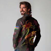 New Caledonia Long Sleeve Polo Shirt Octopus Plumeria Polynesian Tattoo