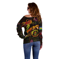 New Caledonia Off Shoulder Sweater Octopus Plumeria Polynesian Tattoo