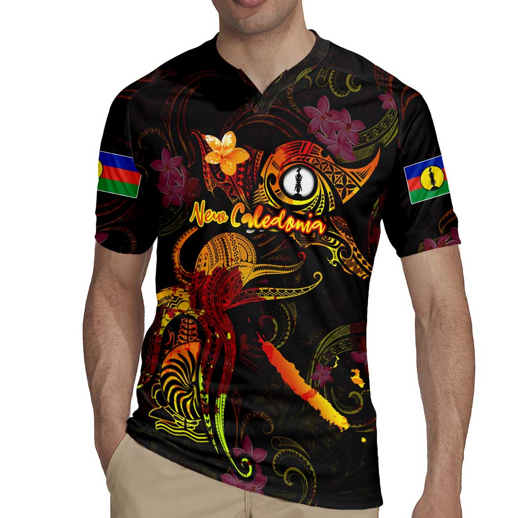 New Caledonia Rugby Jersey Octopus Plumeria Polynesian Tattoo
