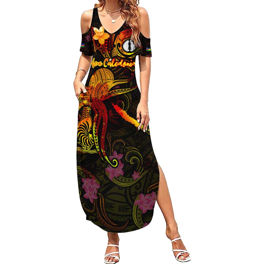 New Caledonia Summer Maxi Dress Octopus Plumeria Polynesian Tattoo