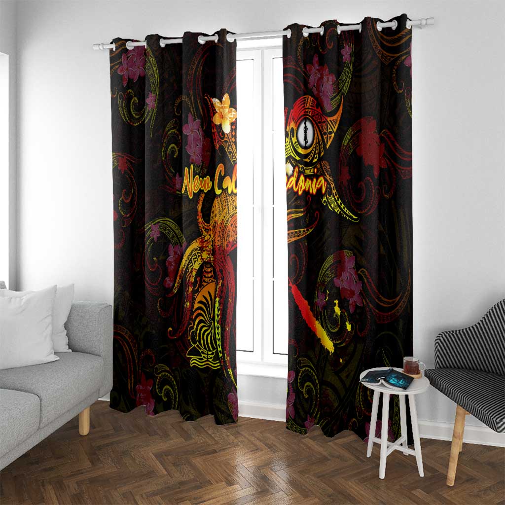 New Caledonia Window Curtain Octopus Plumeria Polynesian Tattoo DT02 With Grommets Black - Polynesian Pride