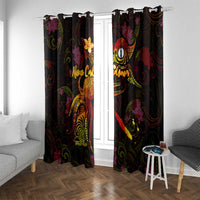New Caledonia Window Curtain Octopus Plumeria Polynesian Tattoo DT02 With Grommets Black - Polynesian Pride
