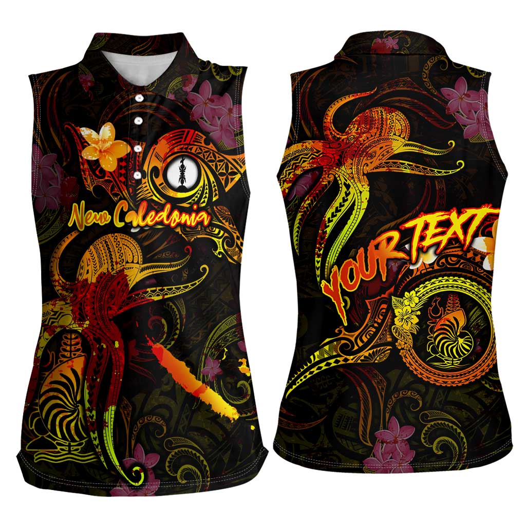New Caledonia Women Sleeveless Polo Shirt Octopus Plumeria Polynesian Tattoo DT02 - Polynesian Pride