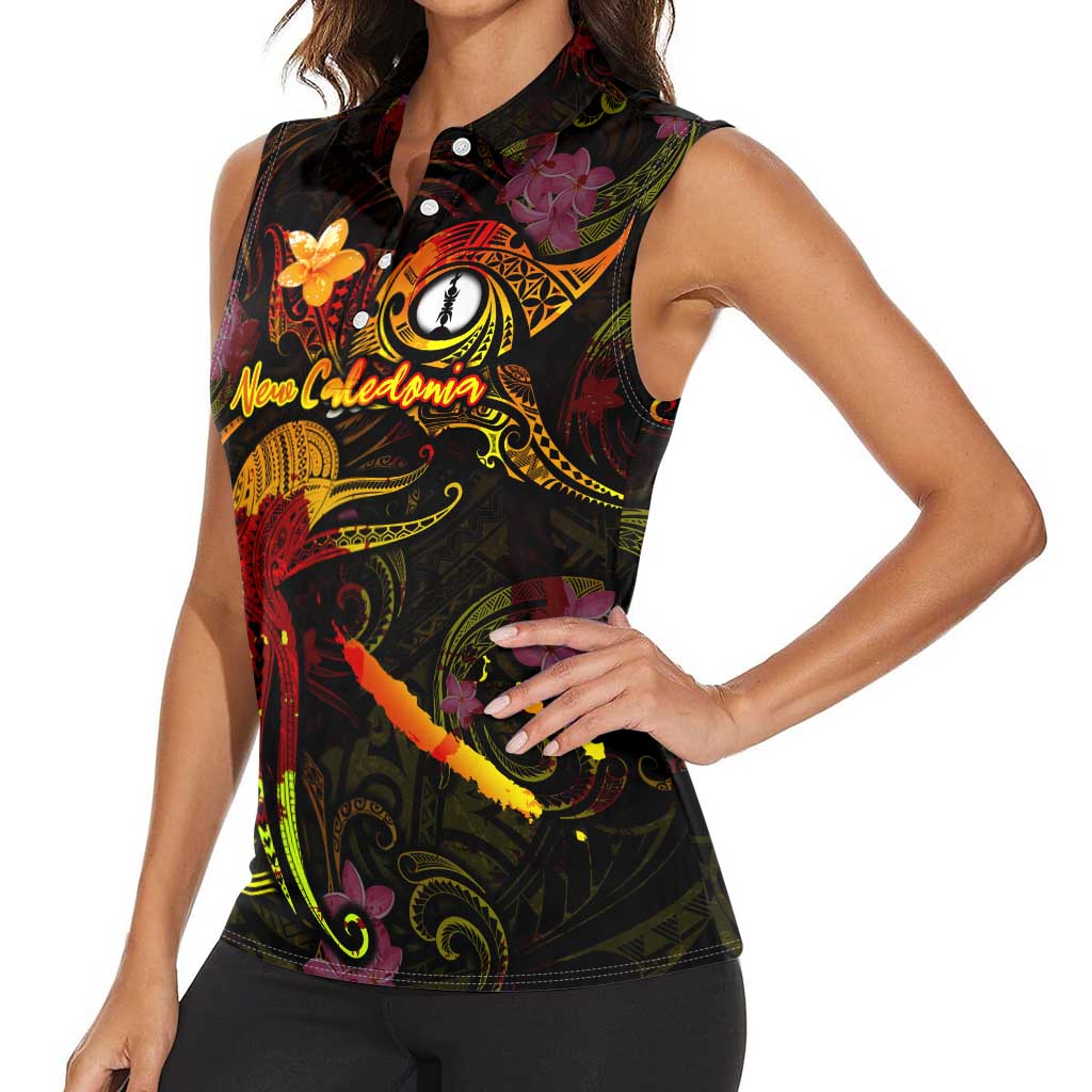 New Caledonia Women Sleeveless Polo Shirt Octopus Plumeria Polynesian Tattoo DT02 - Polynesian Pride