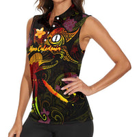 New Caledonia Women Sleeveless Polo Shirt Octopus Plumeria Polynesian Tattoo DT02 - Polynesian Pride