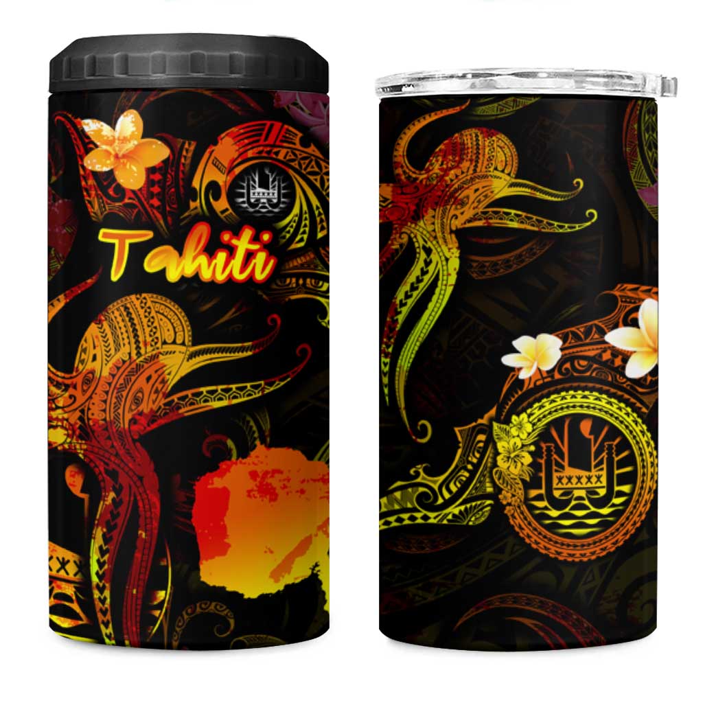 Tahiti French Polynesia 4 in 1 Can Cooler Tumbler Octopus Plumeria Polynesian Tattoo DT02 One Size: 16 oz Black - Polynesian Pride