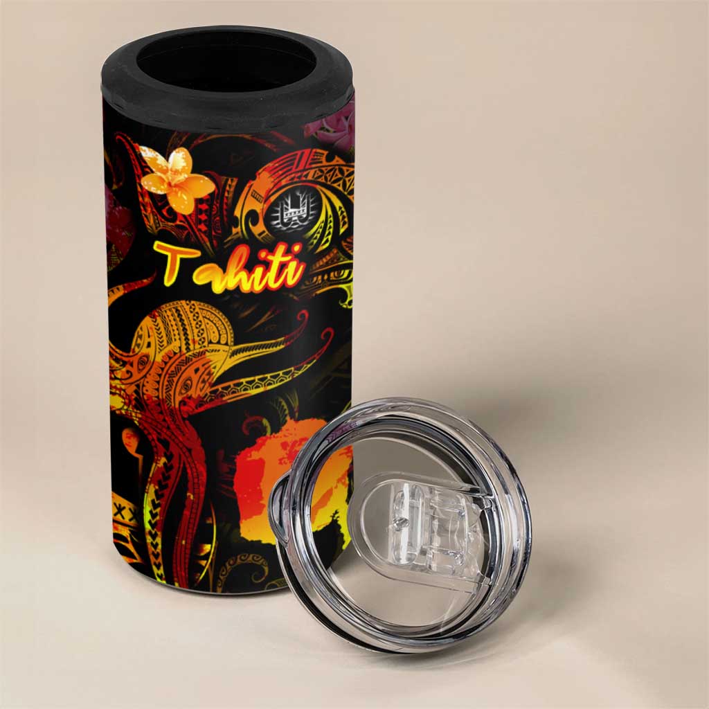 Tahiti French Polynesia 4 in 1 Can Cooler Tumbler Octopus Plumeria Polynesian Tattoo DT02 - Polynesian Pride