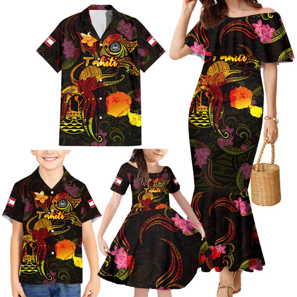 Tahiti French Polynesia Family Matching Mermaid Dress and Hawaiian Shirt Octopus Plumeria Polynesian Tattoo DT02 - Polynesian Pride
