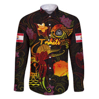 Tahiti French Polynesia Family Matching Mermaid Dress and Hawaiian Shirt Octopus Plumeria Polynesian Tattoo DT02 Dad's Shirt - Long Sleeve Black - Polynesian Pride