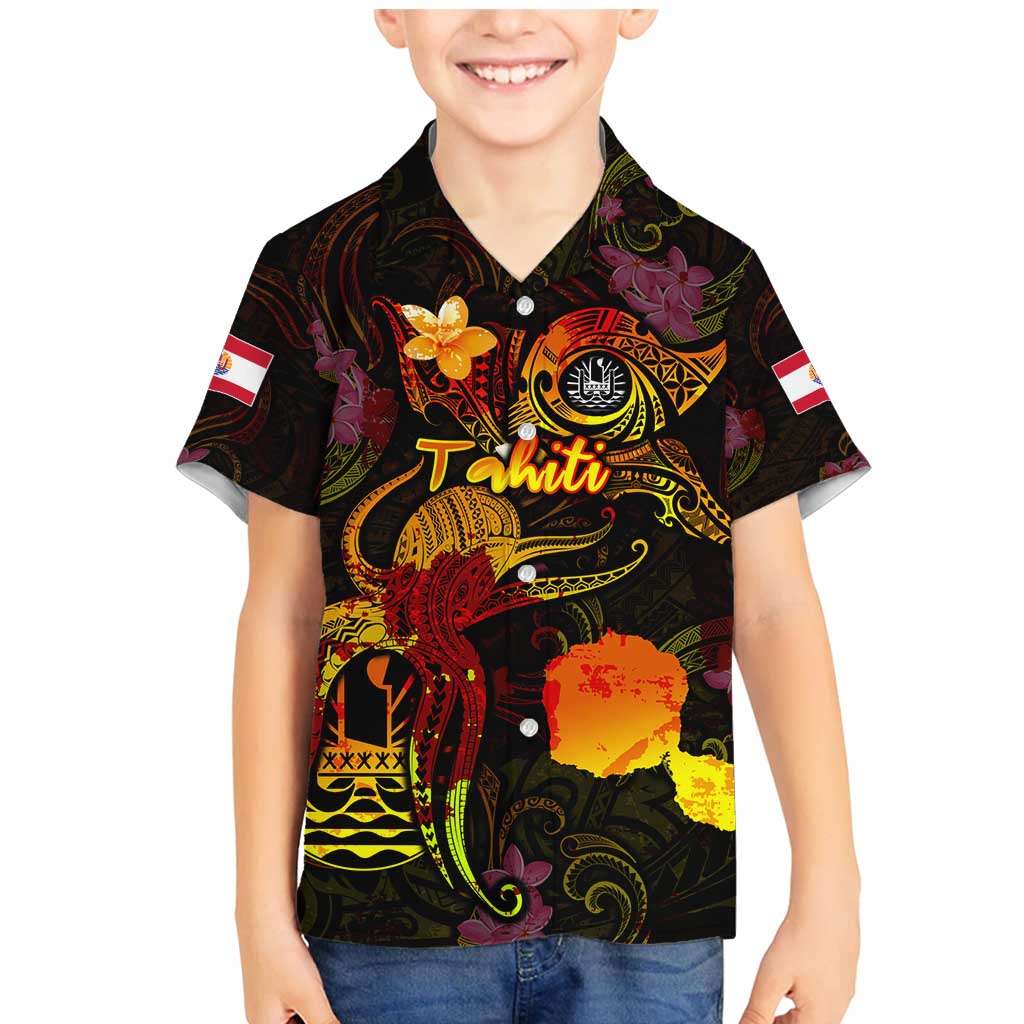 Tahiti French Polynesia Family Matching Mermaid Dress and Hawaiian Shirt Octopus Plumeria Polynesian Tattoo DT02 Son's Shirt Black - Polynesian Pride