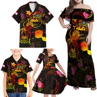 Tahiti French Polynesia Family Matching Off Shoulder Maxi Dress and Hawaiian Shirt Octopus Plumeria Polynesian Tattoo DT02 - Polynesian Pride