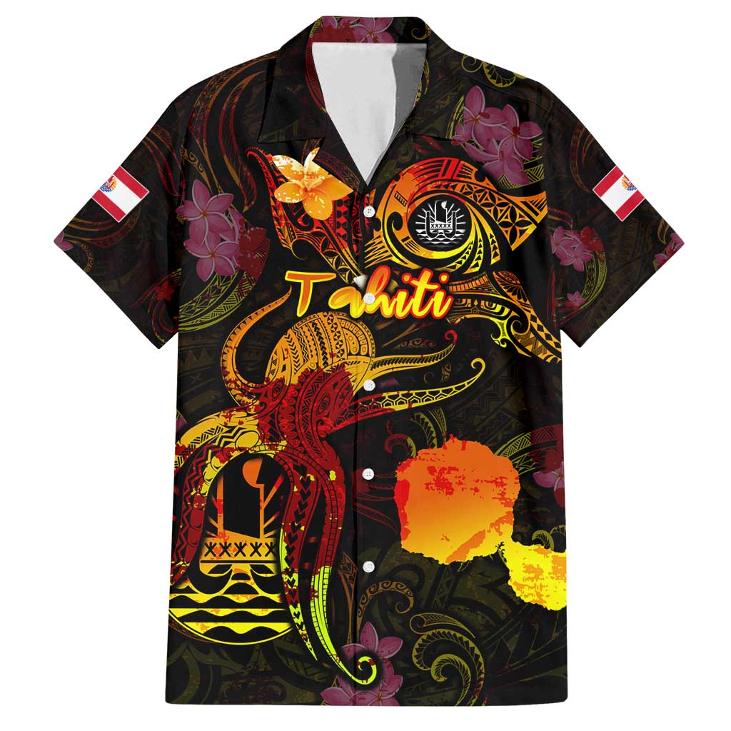Tahiti French Polynesia Family Matching Off Shoulder Maxi Dress and Hawaiian Shirt Octopus Plumeria Polynesian Tattoo DT02 Dad's Shirt - Short Sleeve Black - Polynesian Pride