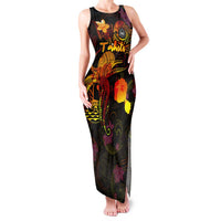 Tahiti French Polynesia Family Matching Tank Maxi Dress and Hawaiian Shirt Octopus Plumeria Polynesian Tattoo DT02 Mom's Dress Black - Polynesian Pride