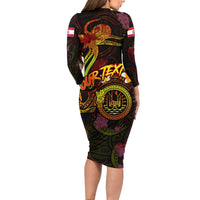 Tahiti French Polynesia Long Sleeve Bodycon Dress Octopus Plumeria Polynesian Tattoo DT02 - Polynesian Pride