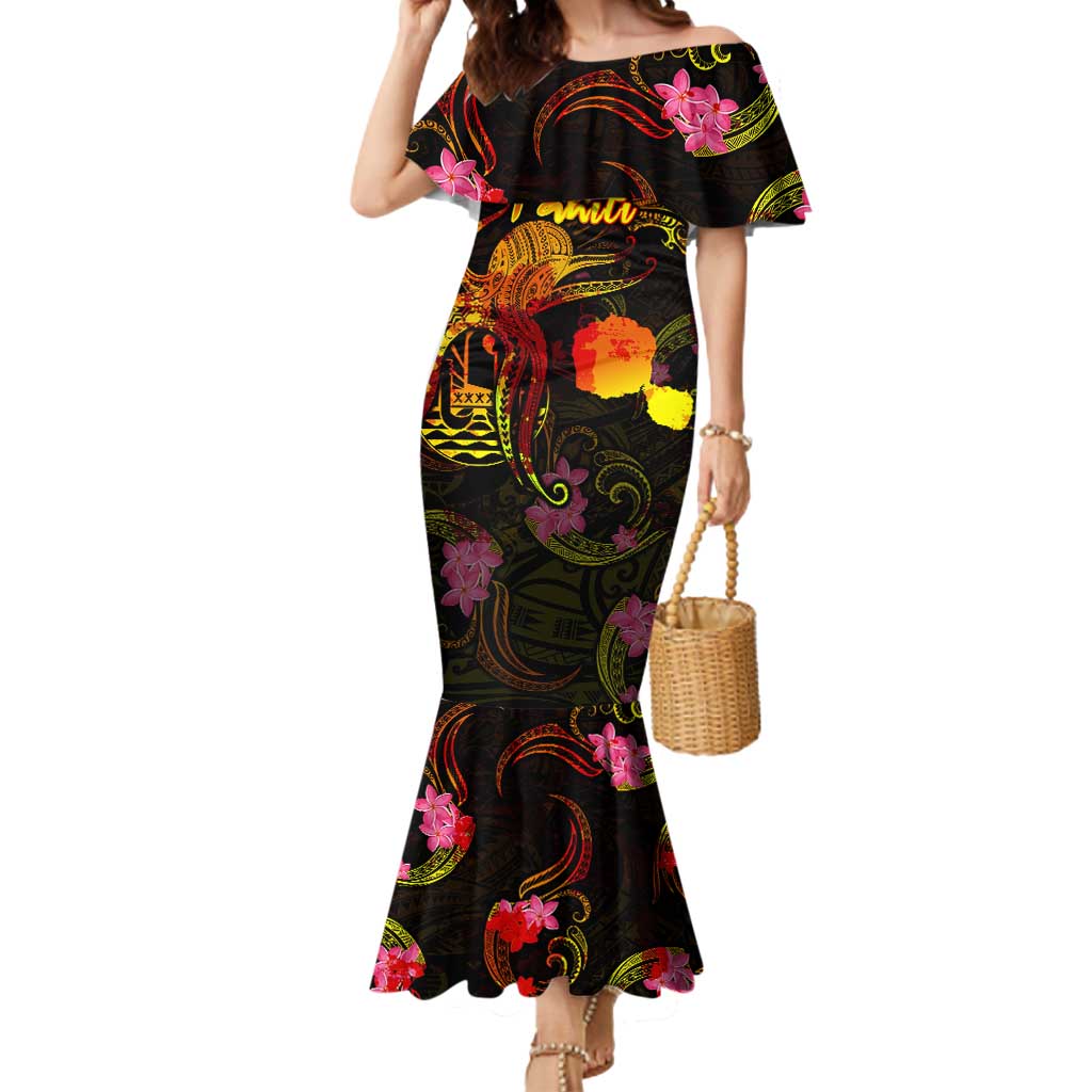 Tahiti French Polynesia Mermaid Dress Octopus Plumeria Polynesian Tattoo