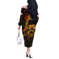 Tahiti French Polynesia Off The Shoulder Long Sleeve Dress Octopus Plumeria Polynesian Tattoo DT02 - Polynesian Pride