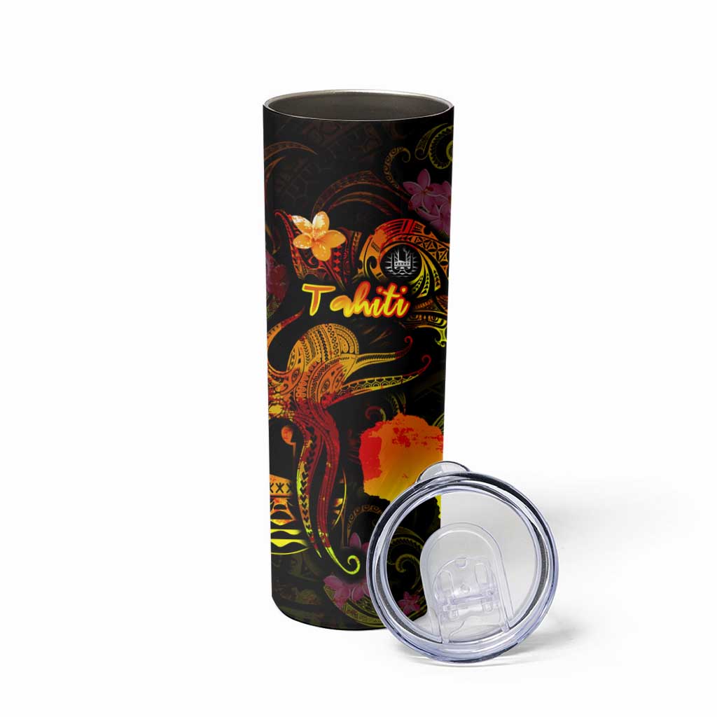 Tahiti French Polynesia Skinny Tumbler Octopus Plumeria Polynesian Tattoo DT02 - Polynesian Pride
