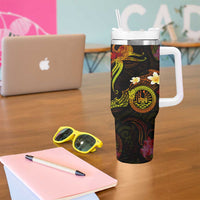 Tahiti French Polynesia Tumbler With Handle Octopus Plumeria Polynesian Tattoo