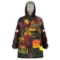 Tahiti French Polynesia Wearable Blanket Hoodie Octopus Plumeria Polynesian Tattoo DT02 One Size Black - Polynesian Pride