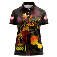 Tahiti French Polynesia Women Polo Shirt Octopus Plumeria Polynesian Tattoo DT02 Female Black - Polynesian Pride