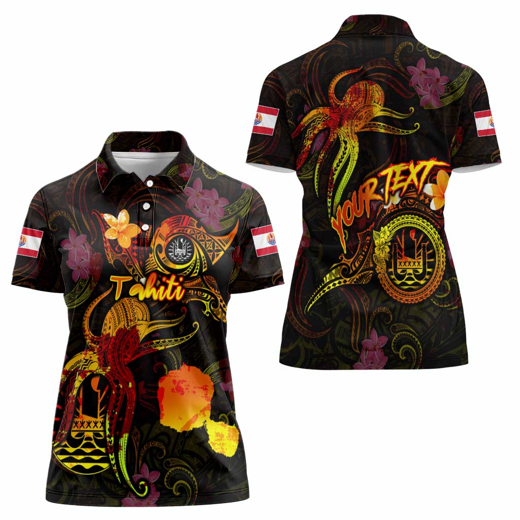Tahiti French Polynesia Women Polo Shirt Octopus Plumeria Polynesian Tattoo DT02 - Polynesian Pride