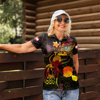 Tahiti French Polynesia Women Polo Shirt Octopus Plumeria Polynesian Tattoo DT02 - Polynesian Pride