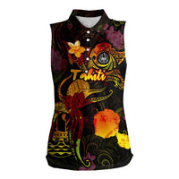 Tahiti French Polynesia Women Sleeveless Polo Shirt Octopus Plumeria Polynesian Tattoo DT02 Female Black - Polynesian Pride