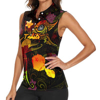 Tahiti French Polynesia Women Sleeveless Polo Shirt Octopus Plumeria Polynesian Tattoo DT02 - Polynesian Pride