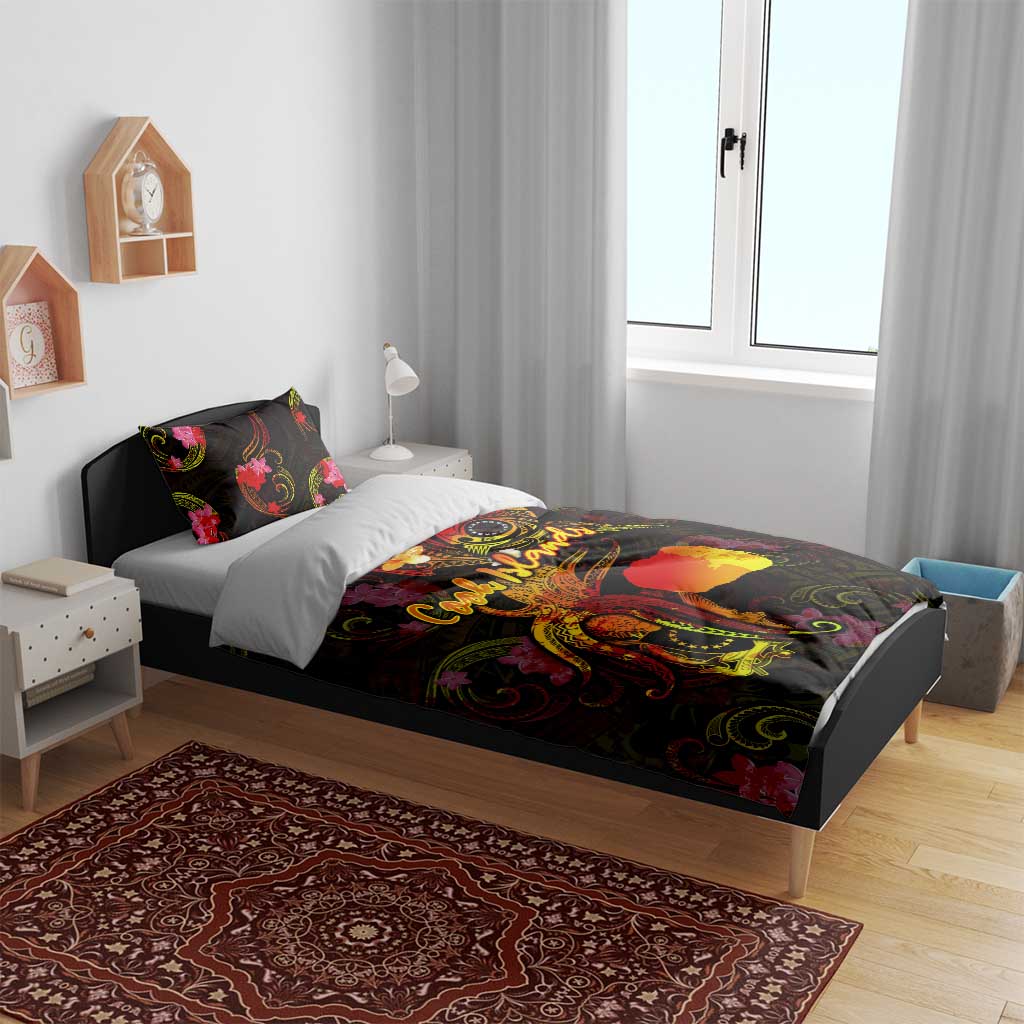 Cook Islands Bedding Set Octopus Plumeria Polynesian Tattoo