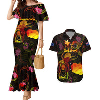 Cook Islands Couples Matching Mermaid Dress and Hawaiian Shirt Octopus Plumeria Polynesian Tattoo DT02 Black - Polynesian Pride