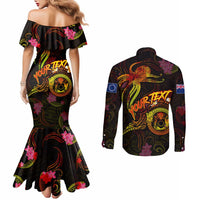 Cook Islands Couples Matching Mermaid Dress and Long Sleeve Button Shirt Octopus Plumeria Polynesian Tattoo DT02 - Polynesian Pride