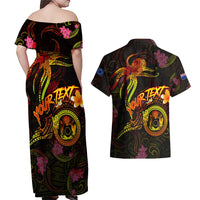 Cook Islands Couples Matching Off Shoulder Maxi Dress and Hawaiian Shirt Octopus Plumeria Polynesian Tattoo DT02 - Polynesian Pride