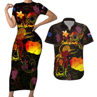 Cook Islands Couples Matching Short Sleeve Bodycon Dress and Hawaiian Shirt Octopus Plumeria Polynesian Tattoo DT02 Black - Polynesian Pride