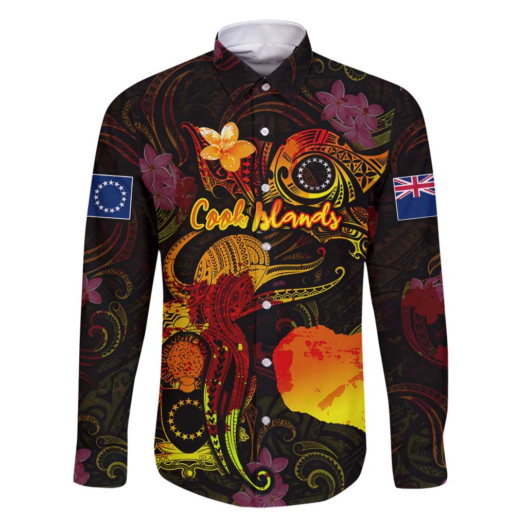 Cook Islands Family Matching Mermaid Dress and Hawaiian Shirt Octopus Plumeria Polynesian Tattoo DT02 Dad's Shirt - Long Sleeve Black - Polynesian Pride