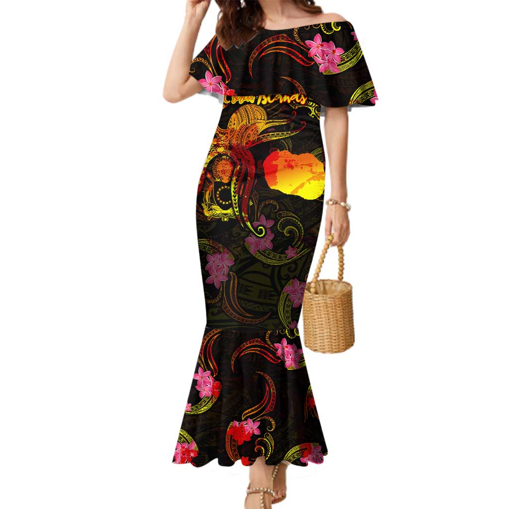 Cook Islands Family Matching Mermaid Dress and Hawaiian Shirt Octopus Plumeria Polynesian Tattoo DT02 Mom's Dress Black - Polynesian Pride