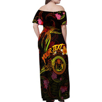 Cook Islands Family Matching Off Shoulder Maxi Dress and Hawaiian Shirt Octopus Plumeria Polynesian Tattoo DT02 - Polynesian Pride